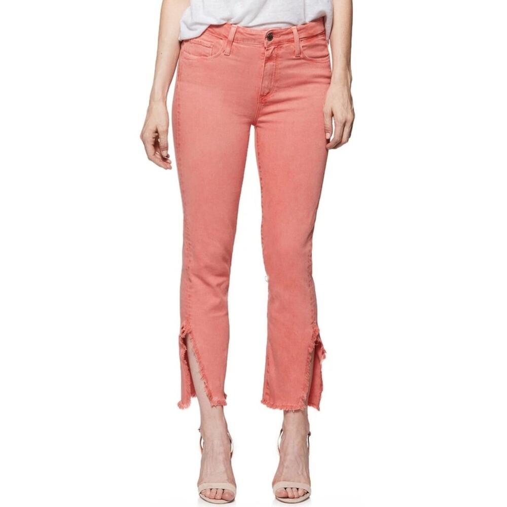PAIGE Hoxton Straight Ankle Frayed Split Hem Jeans Vintage Coral‎ Size 25